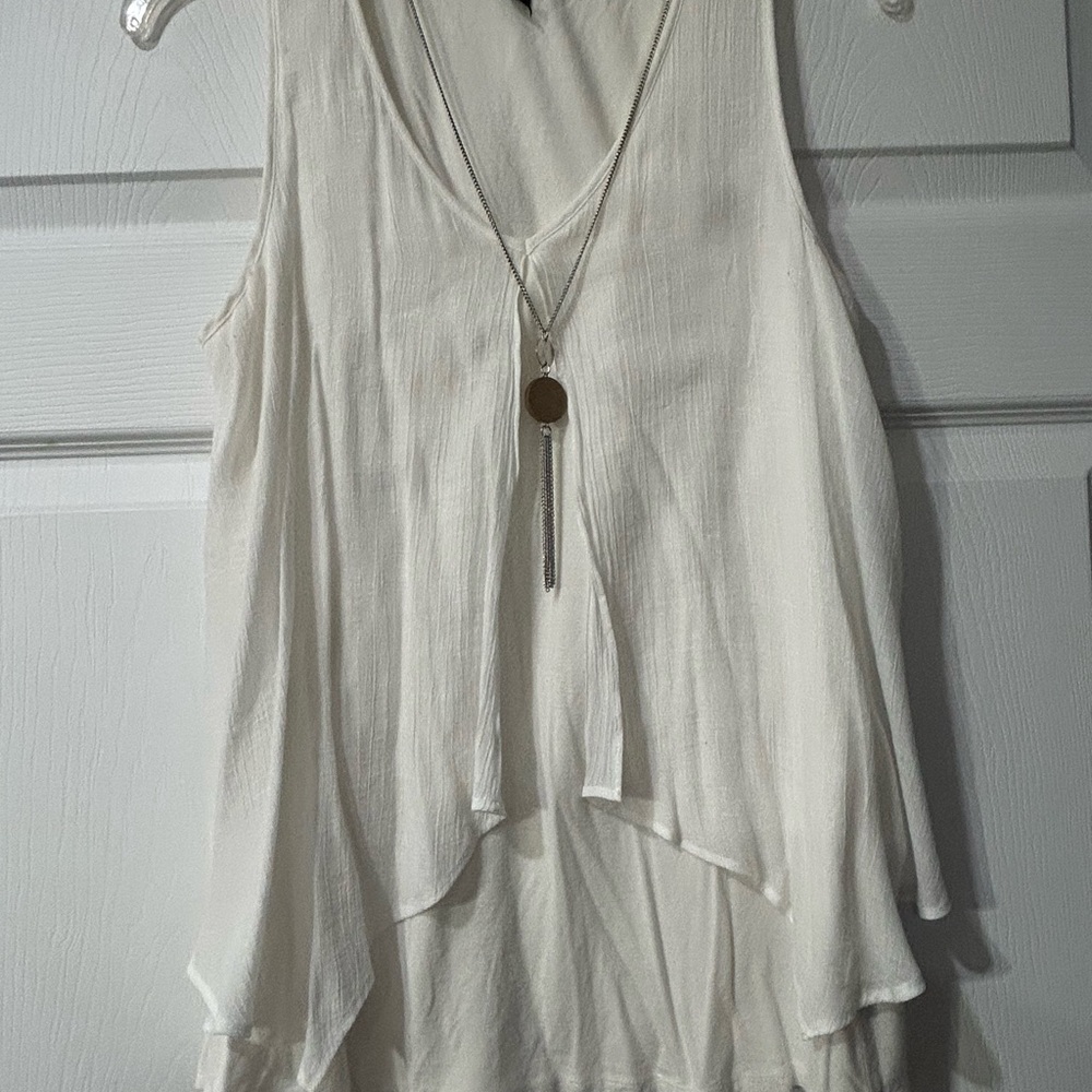 A. Byer Cream Layered Sleeveless Blouse